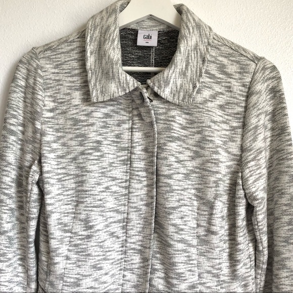 Cabi Neo Gray / White Heathered Knit Moto Jacket | Style #5102 Size Small - Picture 2 of 11